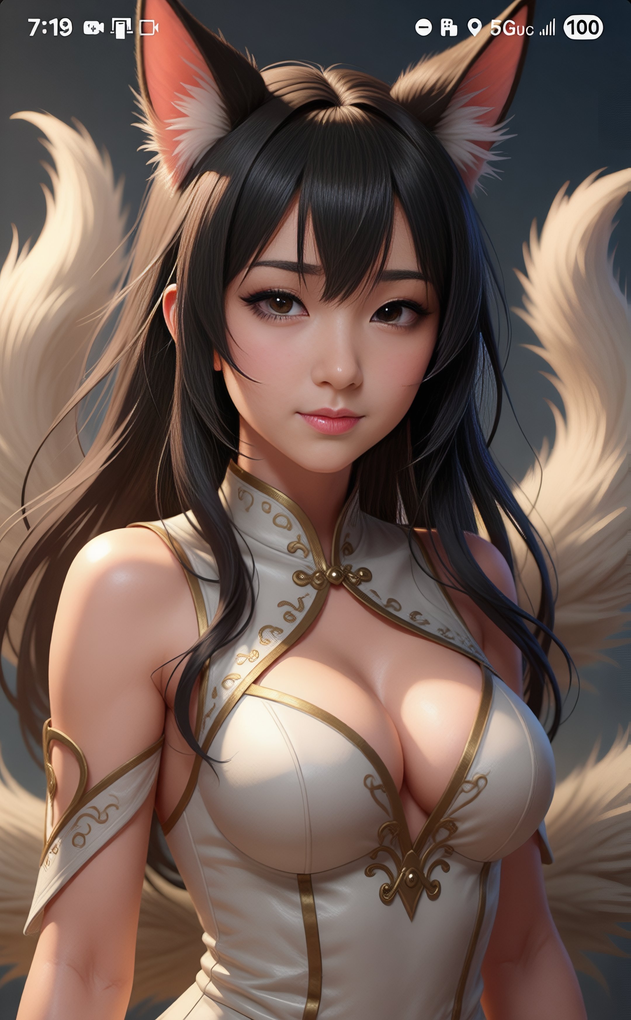 An AI generated image of the creator of the page as a Korean Kumiho which is a nine-tailed fox who transforms into a stunningly beautiful woman.