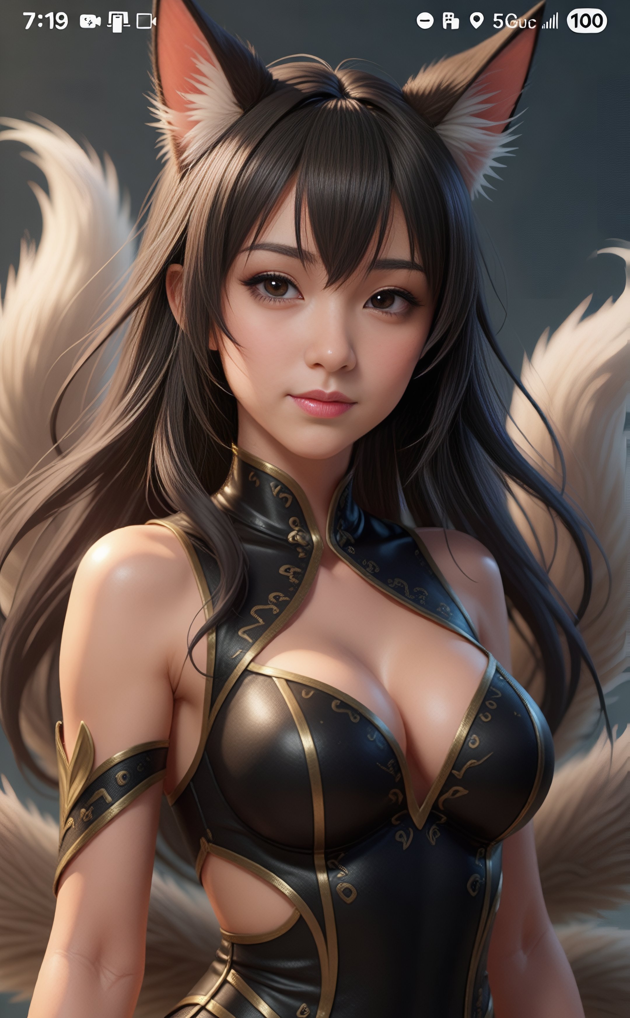 An AI generated image of the creator of the page as a Korean Kumiho which is a nine-tailed fox who transforms into a stunningly beautiful woman.