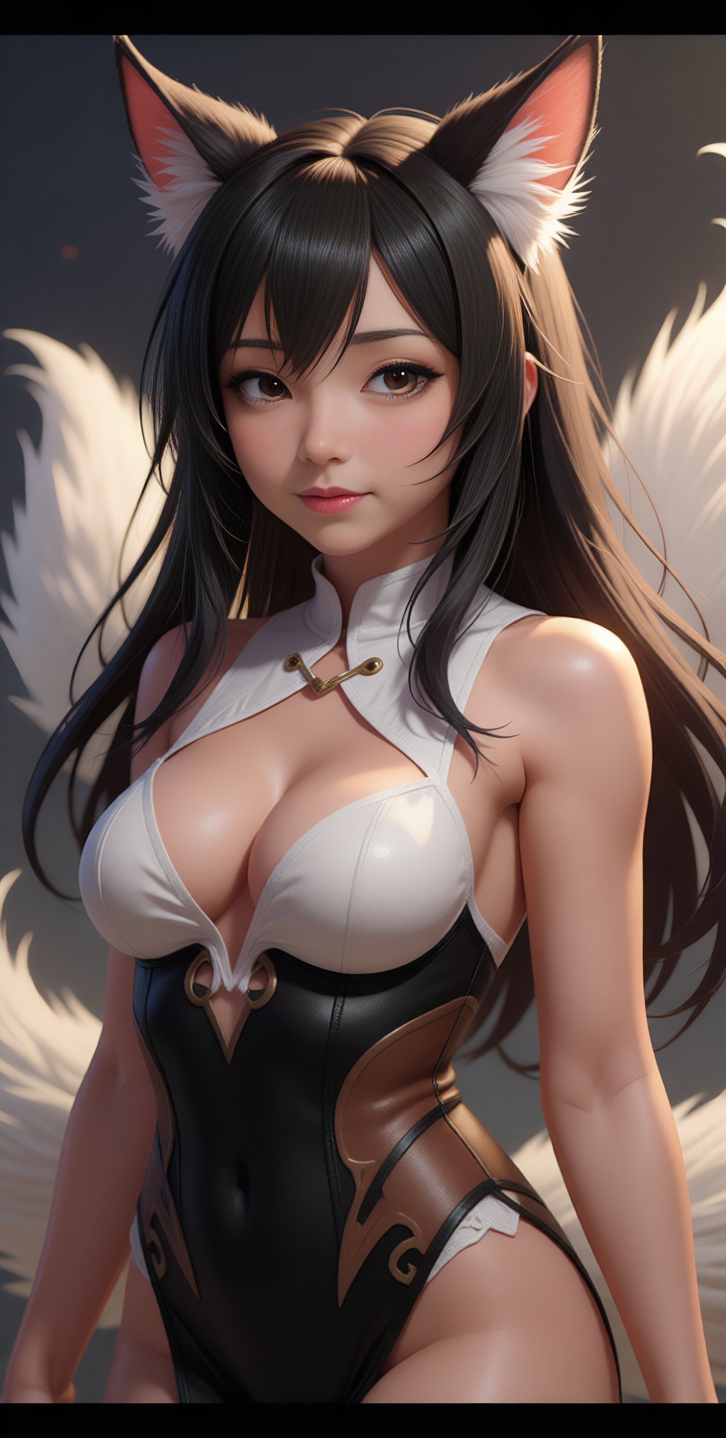 An AI generated image of the creator of the page as a Korean Kumiho which is a nine-tailed fox who transforms into a stunningly beautiful woman.